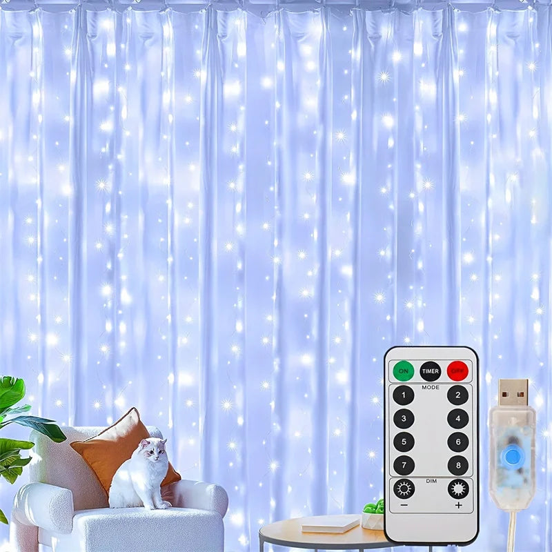 Jul LED-gardinljusslinga USB-driven 8 lägen Jul Nyårsfestljus Hem Bröllop Födelsedag Rumsdekor Estetisk
