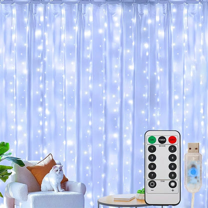 Jul LED-gardinljusslinga USB-driven 8 lägen Jul Nyårsfestljus Hem Bröllop Födelsedag Rumsdekor Estetisk