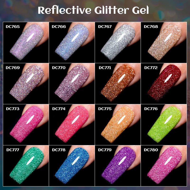 7ml Champagne Guld Silver Reflekterande Nagelgellack Glittrande Skinande Glitter Rosa Röd Nageltillbehör Semi-permanent Gellack