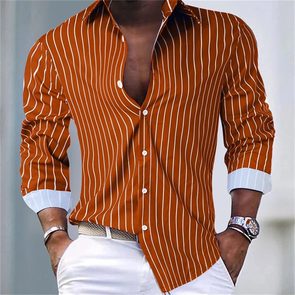 Herrlångärmade skjortor randiga skjortor mode högkvalitativa herrtoppar casual semester pendling snygga plus size-kläder