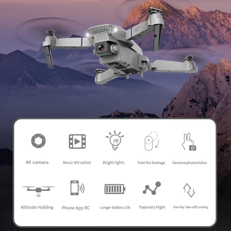 DWI D19 E88 Pro Drönare 4K Professionell HD RC Flygplan Dubbelkamera Vidvinkel Huvud Fjärrstyrd Quadcopter Leksakshelikopter För Vuxna Barn