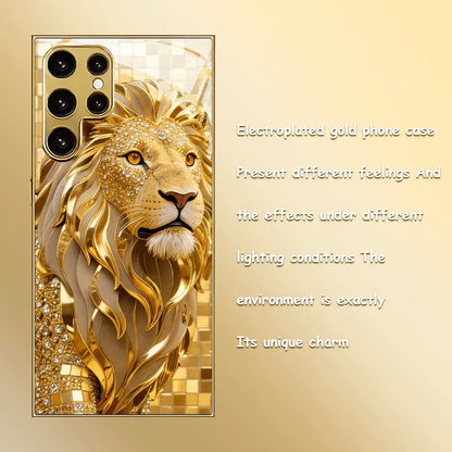 Mobilskal med ”Golden Lion Weiyi”-mönster i galvaniserat guld för Samsung Galaxy S26/S25 Ultra/S24 Ultra/S23/S22 Ultra/S21