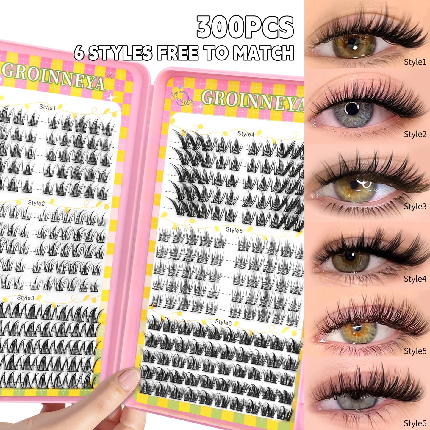 GROINNEYA Ögonfransar Kluster 320 st Naturlig Ögonfransförlängning Klusterfransar Volym Blandade Tray Lashes Kluster Naturliga Fransar
