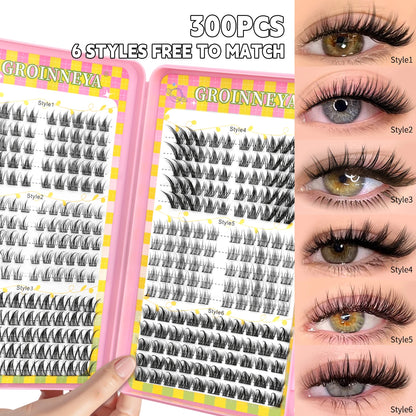 GROINNEYA Ögonfransar Kluster 320 st Naturlig Ögonfransförlängning Klusterfransar Volym Blandade Tray Lashes Kluster Naturliga Fransar