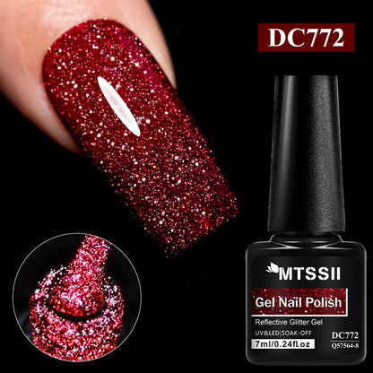 7ml Champagne Guld Silver Reflekterande Nagelgellack Glittrande Skinande Glitter Rosa Röd Nageltillbehör Semi-permanent Gellack
