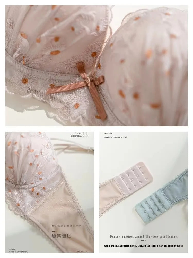 Designer fransk spets-BH - Lätt lyxig bygelfri push-up, anti-slapp broderad bralette för kvinnor eleganta vinterunderkläder