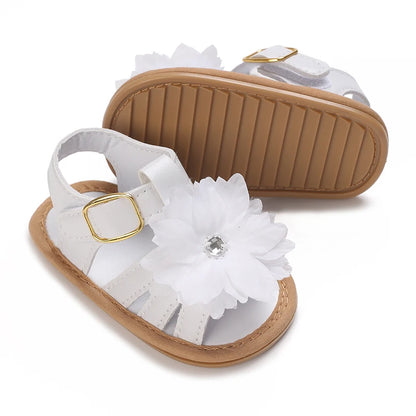 Babysko för lärande, sommarsandaler med blommig strass, mjuka och eleganta skor för spädbarnsflickor 0-18M