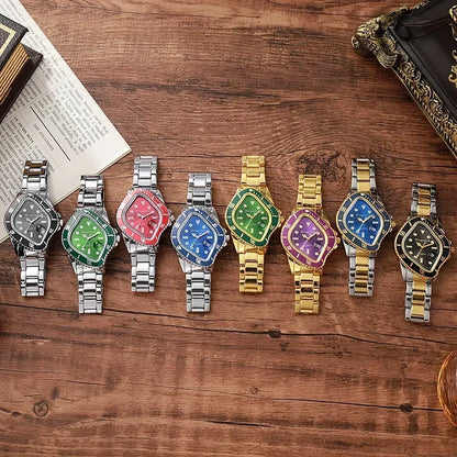 Uppgradera Shangmeimk klocka för män ovanligt konceptuellt reloj krasch smältande vridfodral kvarts armbandsur manlig man grön svart klocka