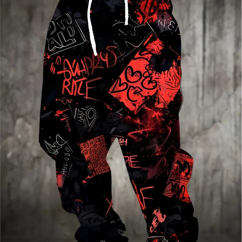 Herr 2026 Casaul Träningsbyxor Graffititryckta Joggers Slim Fit Byxor Casual Loungebyxor Med Fickor Höst Vinter Streetwear