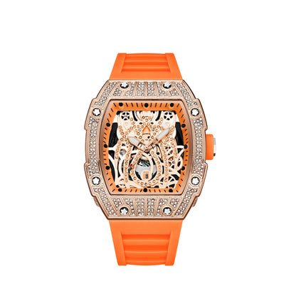 Mode Tonneau Hollow Full Diamond Gravyrhuvud Quartz Klocka Herr Lyxig Lysande Vattentät Datum Klockor Herr Stål Herrklocka