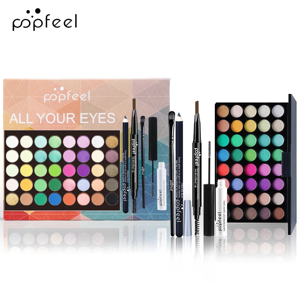 POPFEEL Ögonmakeupset, Ögonskuggspalett, Eyeliner, Mascara, Ögonbrynspenna, Sminkverktygsset, Presenter till kvinnor