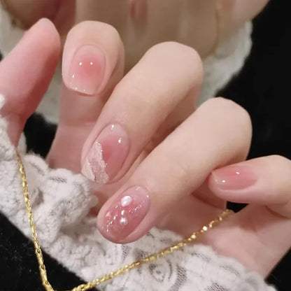 24 st/set Sweet Love lösnaglar med gradient French Press on-naglar återanvändbara korta heltäckande nageltippar för kvinnor grossist