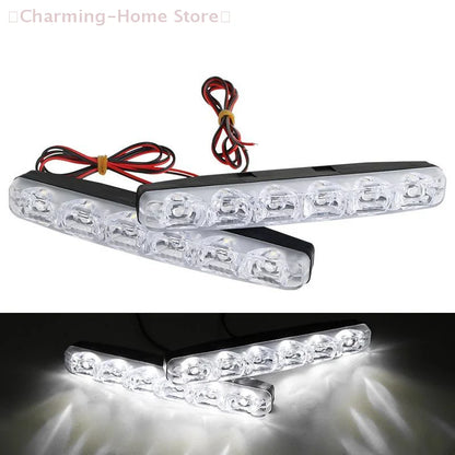 【M】2 st universella varselljus DC 12V 1.5W DRL 6 lysdioder bilstyling bilvarselljus bil dagsljus LED-lampa