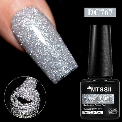 7ml Champagne Guld Silver Reflekterande Nagelgellack Glittrande Skinande Glitter Rosa Röd Nageltillbehör Semi-permanent Gellack