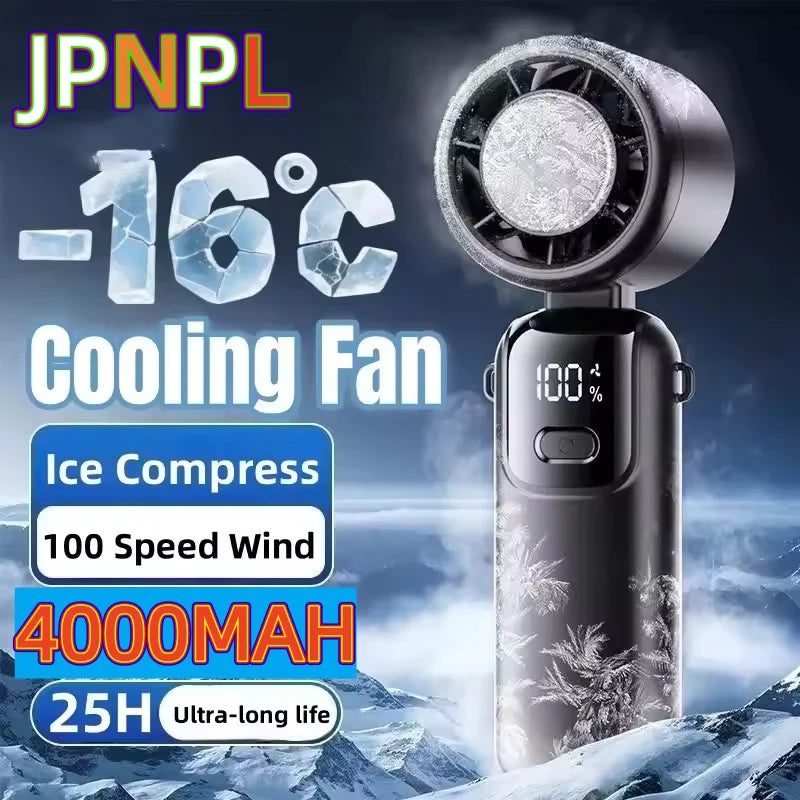 JPNPL 4000mAh hängande ispåse handhållen höghastighetsfläkt hopfällbar 100 hastigheter steglöst justerbar fläkt bärbar för utomhushals
