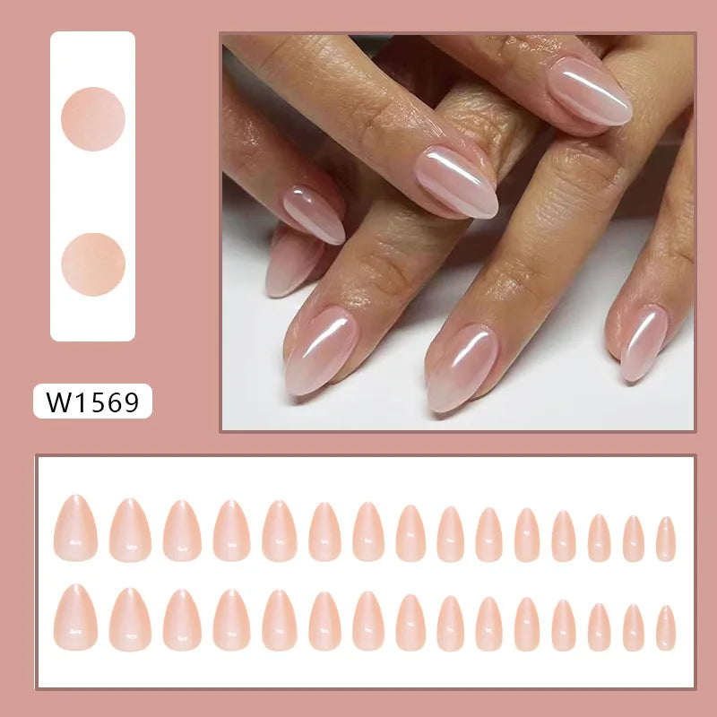 Mörkröd Charm 24 st press-on naglar rosa gradient lösnaglar glansiga konstgjorda fingermanikyr återanvändbara lösnaglar för kvinnor