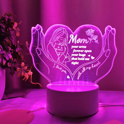 3D Nattlampa Kreativ Hjärtformad Bokstavslampa Presentlampa för Mamma Mors Dag Liten Presentlampa