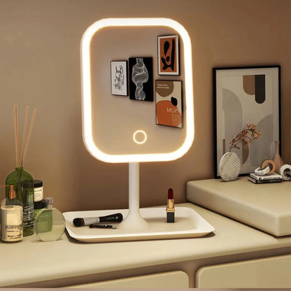 Unik designer sminkspegel tre färger LED-ljus sminkspegel touchkontroll skrivbordsspegel sovrumsspegel