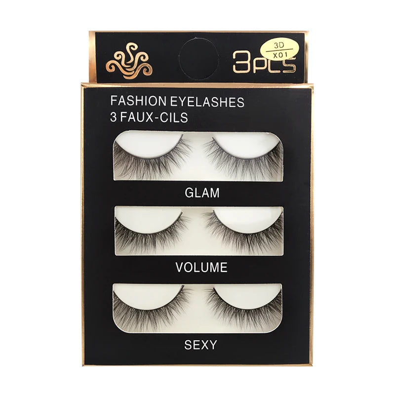 ögonfransar 3 par lösögonfransar naturliga långa 3D minkfransar mjuka fluffiga spetsiga handgjorda lösögonfransar ögonmakeup verktyg maquiagem
