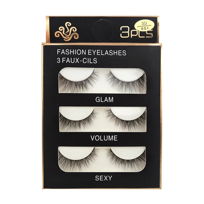 ögonfransar 3 par lösögonfransar naturliga långa 3D minkfransar mjuka fluffiga spetsiga handgjorda lösögonfransar ögonmakeup verktyg maquiagem