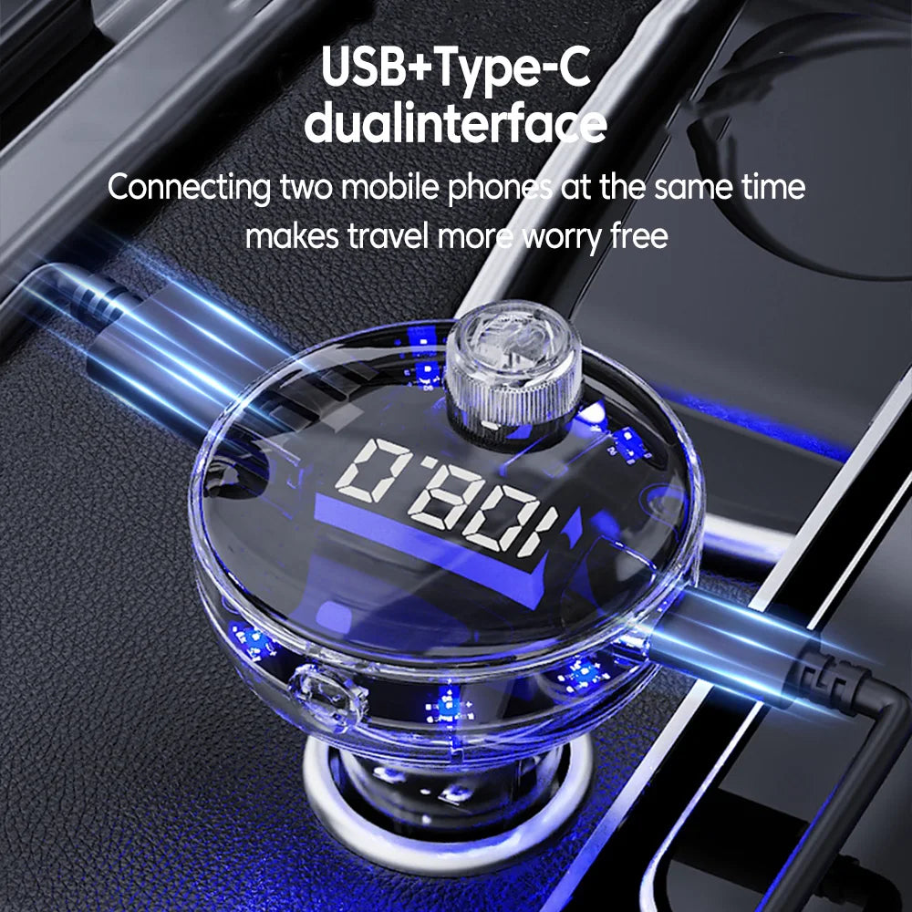 Bluetooth 5.3 FM-sändare USB Typ-C Dubbel billaddare Handsfree-samtal MP3-spelare Omgivningsljus Universell för Bil Lastbil SUV