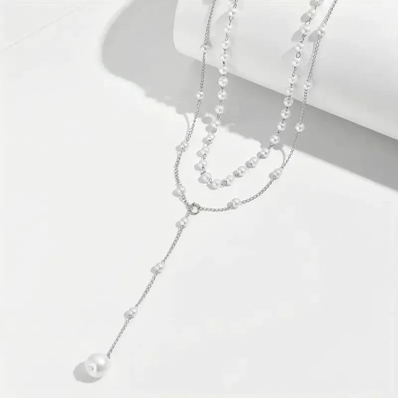 Charm Trendiga Dubbeldekade Imiterade Pärlor Långa Hängsmycken Halsband för Kvinnor Temperament Sommar Strandsmycken Accessoarer
