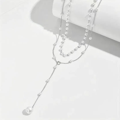 Charm Trendiga Dubbeldekade Imiterade Pärlor Långa Hängsmycken Halsband för Kvinnor Temperament Sommar Strandsmycken Accessoarer