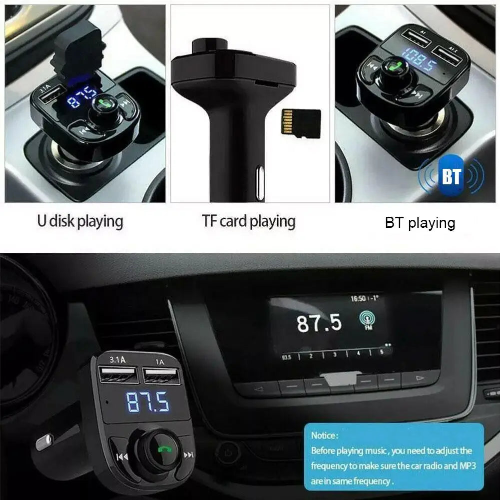 Bluetooth 5.0 Bil Dubbel USB Snabbladdare FM-sändare Bluetooth Handsfree Bilmonteringssats Ljudmodulator MP3-spelare Ljudmottagare