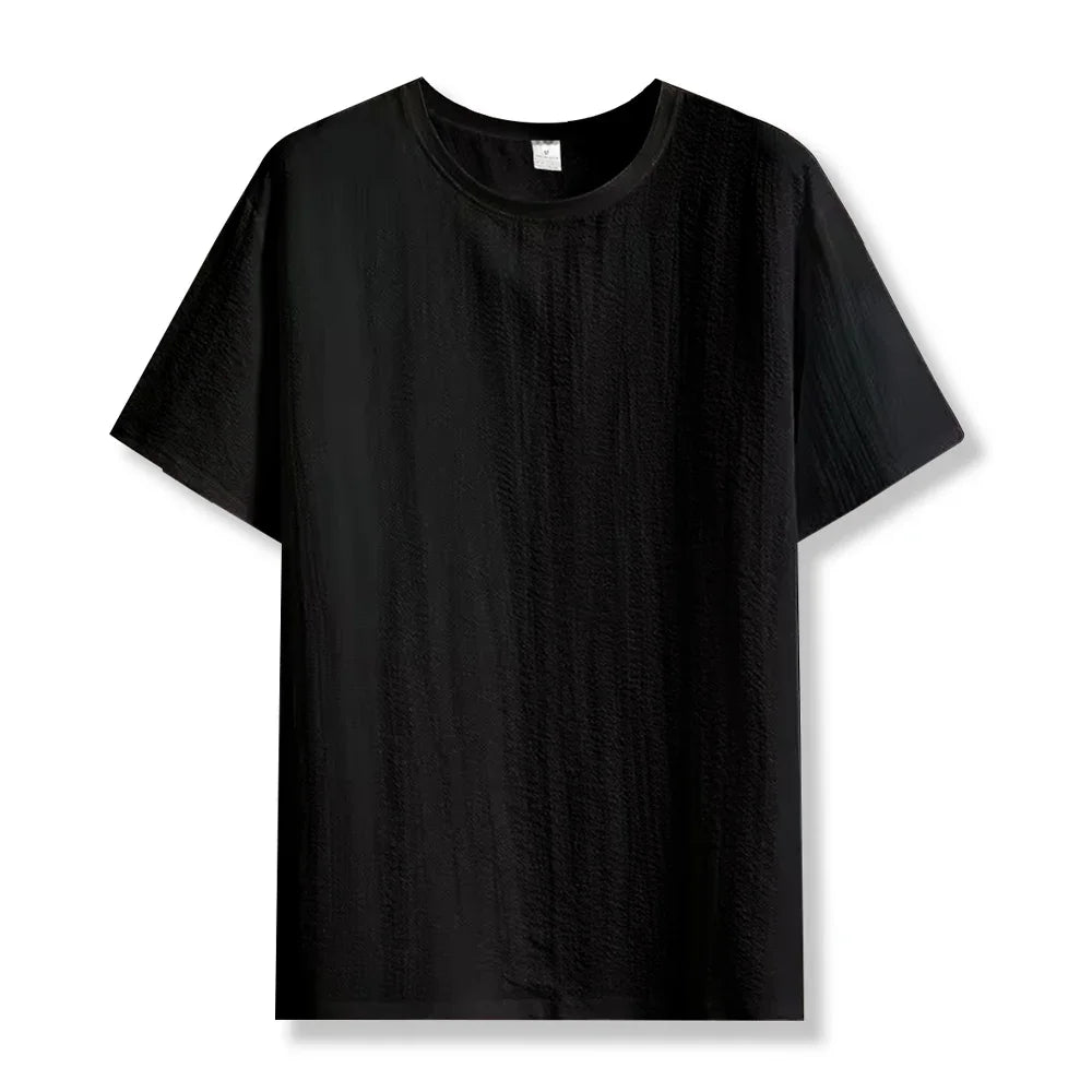 Ny herr casual t-shirt med rynkor, sommar, halvärmad, lös mode-t-shirt, enfärgad, snygg, kortärmad