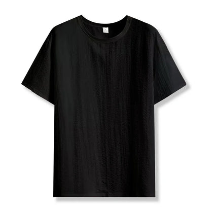 Ny herr casual t-shirt med rynkor, sommar, halvärmad, lös mode-t-shirt, enfärgad, snygg, kortärmad