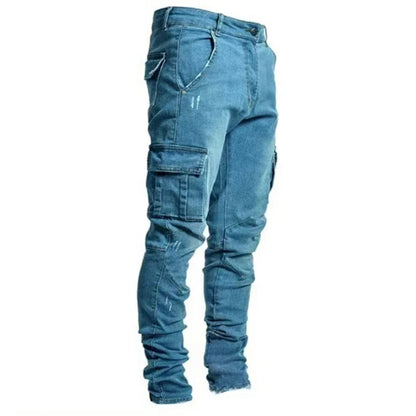 Herr Amerikanska Jeans Med Flerficksfickor Herr Nya Slim Fit Smala Ben Denimbyxor Dagligen Casual Mångsidiga Enfärgade Pennbyxor