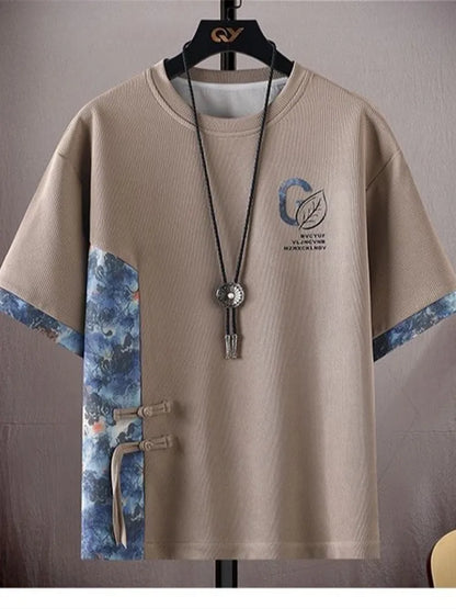 Sommar Ny Modetrend Tryckt Kortärmad T-shirt Sportdräkt Herr Löst Bekvämt Andningsbart Tvådelat Set Stor Storlek