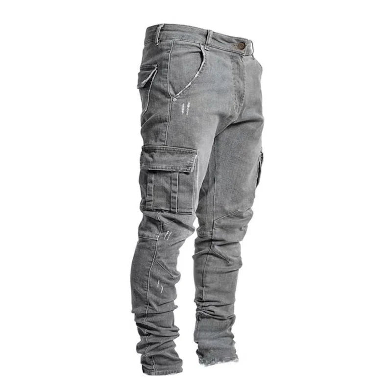 Herr Amerikanska Jeans Med Flerficksfickor Herr Nya Slim Fit Smala Ben Denimbyxor Dagligen Casual Mångsidiga Enfärgade Pennbyxor