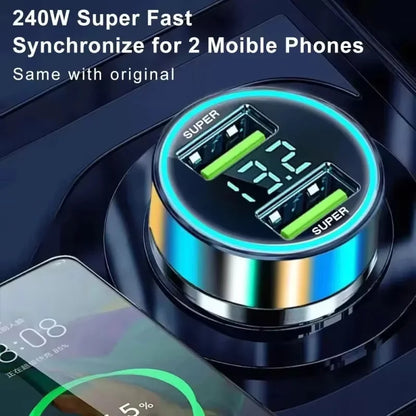 240W Billaddare Snabbladdning 2 USB-portar Adapter för iPhone Samsung Xiaomi Snabbladdningsladdare med Digital Display