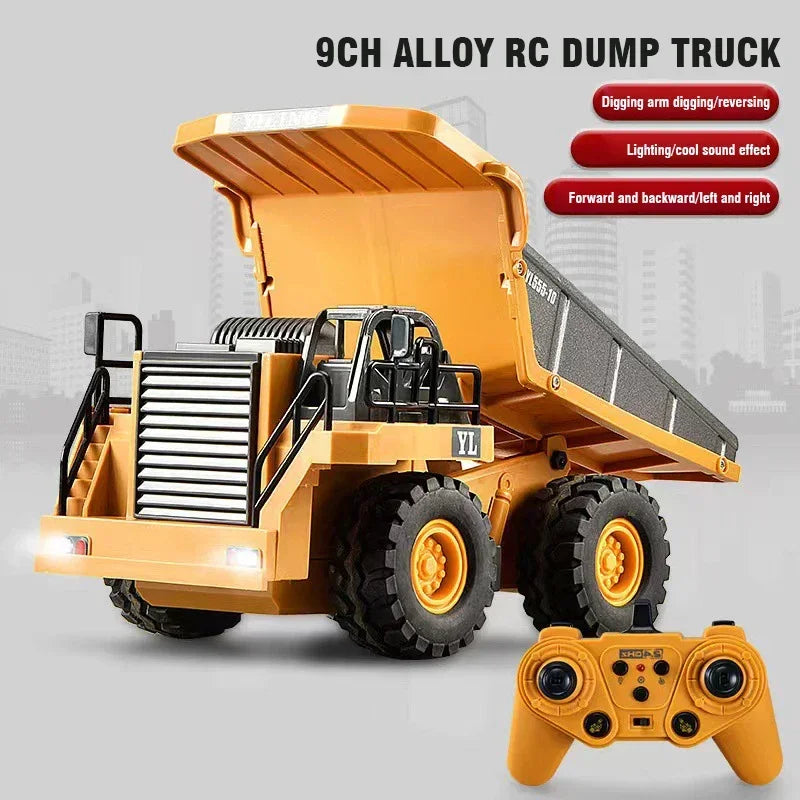 RC Grävmaskin Fjärrstyrd Lastbil Dumper Bil 9-kanals Legeringsteknikfordon Barnleksaker för Pojkar Barn Födelsedagspresenter