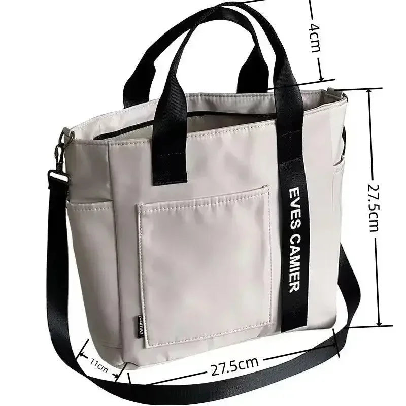 Ny Casual Tote Stor Kapacitet Axelväska Nylon Vattentät Canvas Handväska Enkla Mode Messenger Väskor För Skolflickor