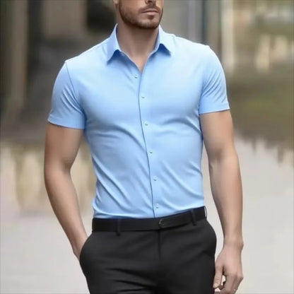 Herr Sommarskjorta för Business Kortärmad Stretchtyg Svart Utan Fickor Slim Fit Herrskjorta i Social Stil Hög Kvalitet 5XL