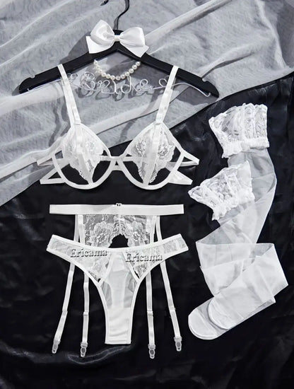 Sexiga underkläder för kvinnor Spets Transparenta underkläder Trosor och trosor BH-kit Push Up-set Erotiska underkläder Sexiga BH-set