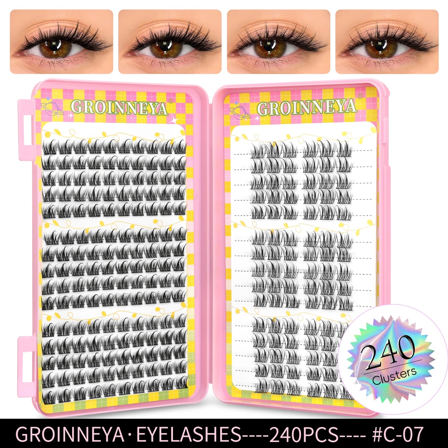 GROINNEYA Ögonfransar Kluster 320 st Naturlig Ögonfransförlängning Klusterfransar Volym Blandade Tray Lashes Kluster Naturliga Fransar