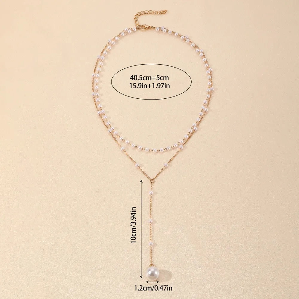 Charm Trendiga Dubbeldekade Imiterade Pärlor Långa Hängsmycken Halsband för Kvinnor Temperament Sommar Strandsmycken Accessoarer