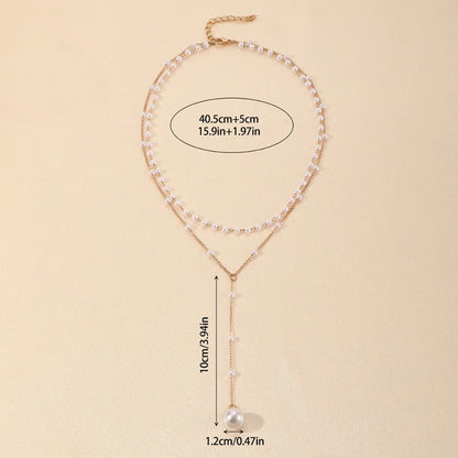 Charm Trendiga Dubbeldekade Imiterade Pärlor Långa Hängsmycken Halsband för Kvinnor Temperament Sommar Strandsmycken Accessoarer