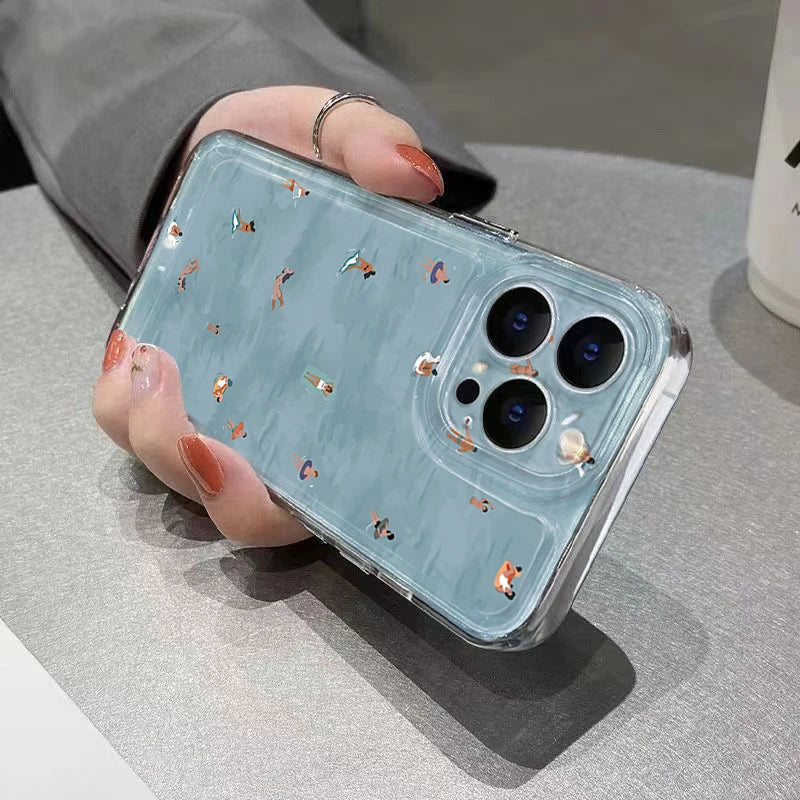 Sommarmönster med simning, genomskinligt telefonskal för Samsung Galaxy A17 A37 A57 A56 A55 A54 S26 Ultra S25 Plus S24 S23 S21 FE S22 Fodral