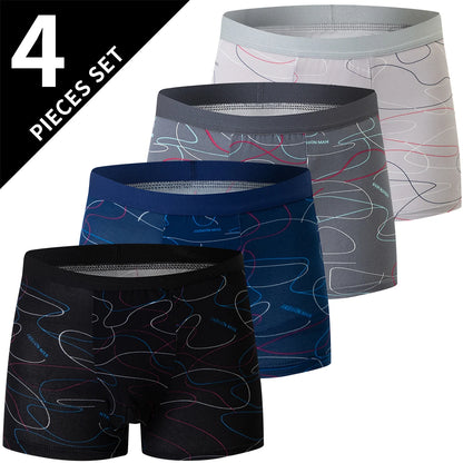 4-pack HERR Enfärgade Sexiga Boxershorts i Europa och Amerika, Antibakteriella, Andningsbara, Plusstorlekar, Herrshorts