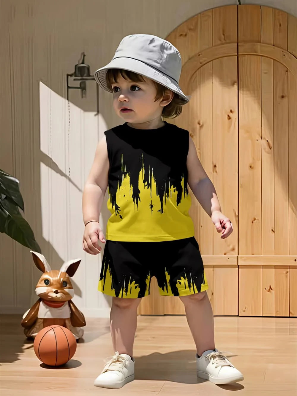 Children Sets Gradient Print Kids Clothes Boys Girls Vest Suit Summer Children's Clothes Baby Loose Shorts Tank Top Sleeveless ﻿