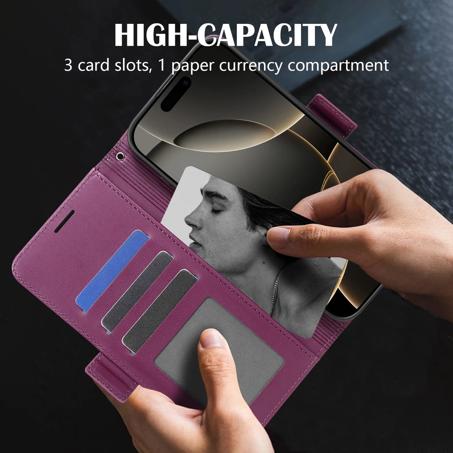 Plånbok med korthållare Magnetiskt fällbart läderfodral för Samsung Galaxy S25 Edge S24 FE S23 Plus S22 Ultra S21 S21 Korthållare