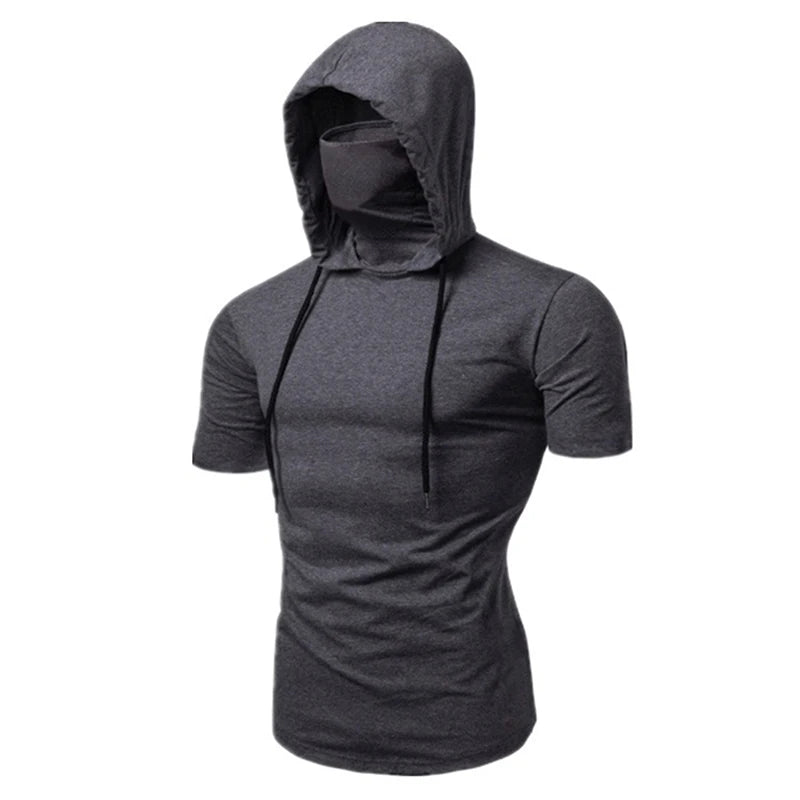 Herr Gym Tunn Hoodie Kortärmad Hoodies Med Mask Tröja Casual Splice Stor Mask Hoodie Tröja Cykling
