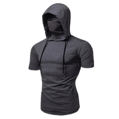 Herr Gym Tunn Hoodie Kortärmad Hoodies Med Mask Tröja Casual Splice Stor Mask Hoodie Tröja Cykling