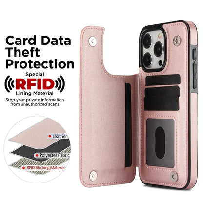 Kortfack Flip Läderfodral För iPhone 16e 15 Pro Max 14 13 12 11 SE 3 2 XS XR 8 7 Plus Plånbok Dubbelknapp Litet Doftande Vind