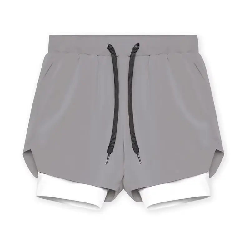 Herr Sommar 2-i-1 Dubbelskiktade Shorts Gym Fitness Träning Långsam Löpning Andningsbara Elastiska Kompressionsshorts Herr Dubbelskiktade Shorts