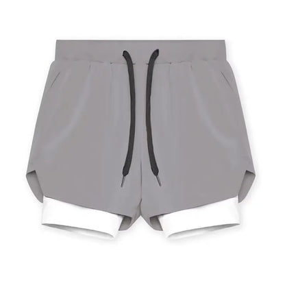 Herr Sommar 2-i-1 Dubbelskiktade Shorts Gym Fitness Träning Långsam Löpning Andningsbara Elastiska Kompressionsshorts Herr Dubbelskiktade Shorts